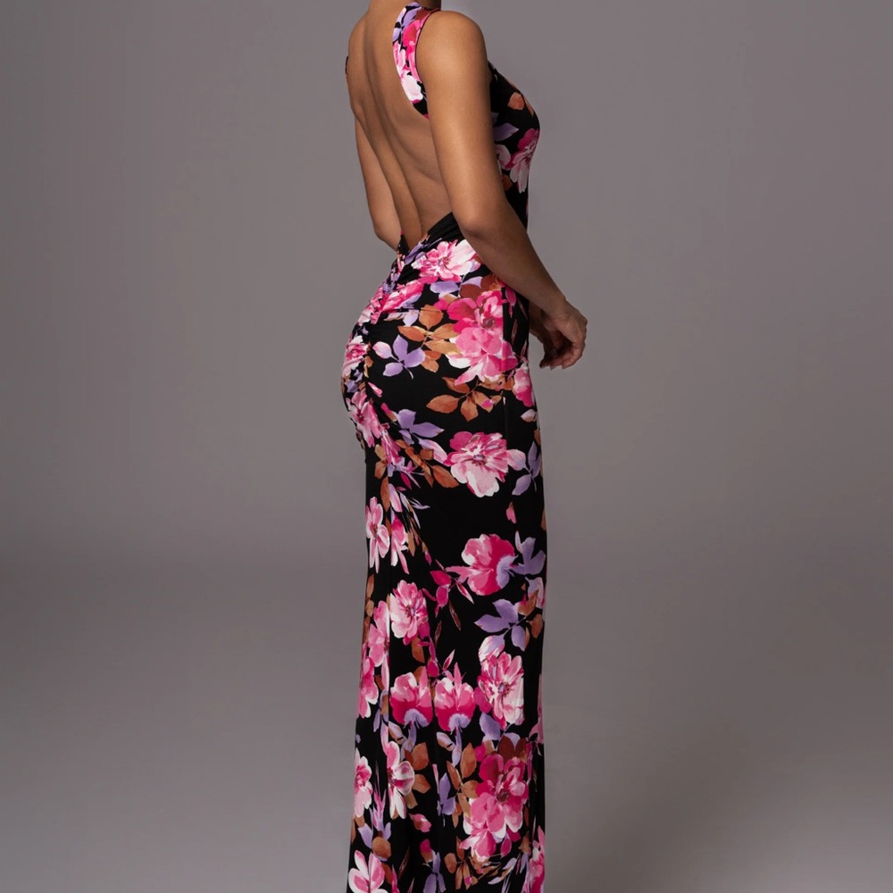 JLUXLABEL Pink and Black Halter Bodycon Dress